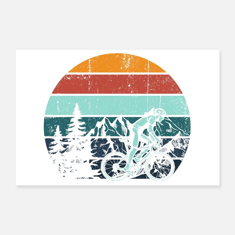 Retro Mountain Rider Sunset Poster 12" x 8" (30x20 cm)