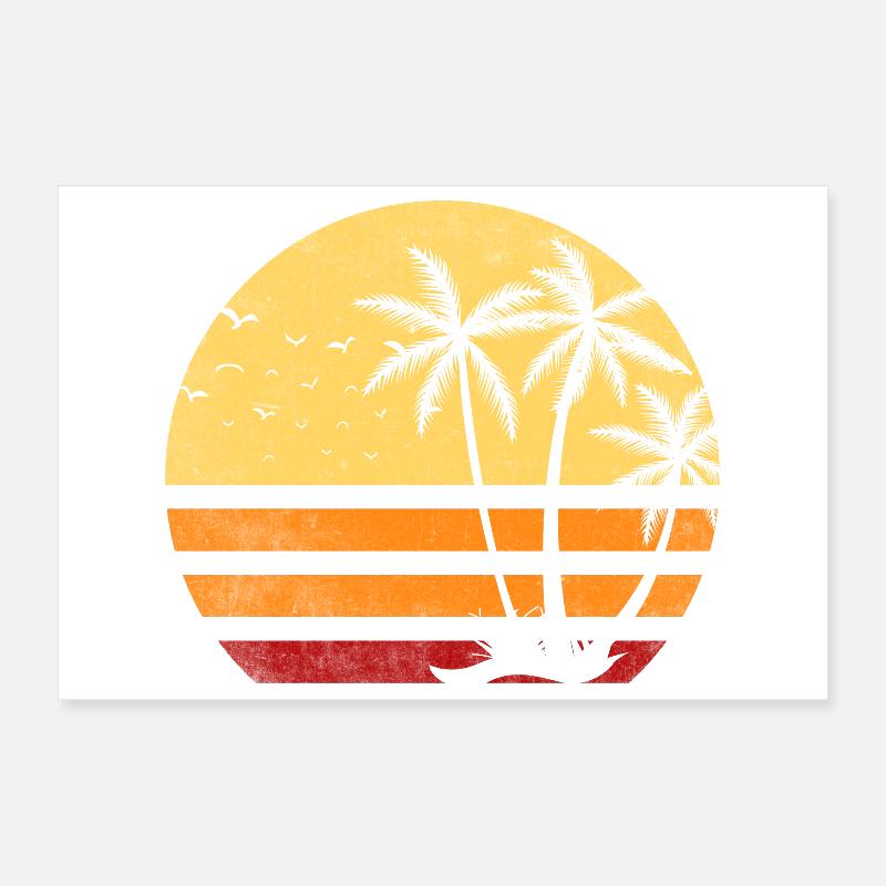Coucher soleil Palmiers Retro Poster 30 x 20 cm