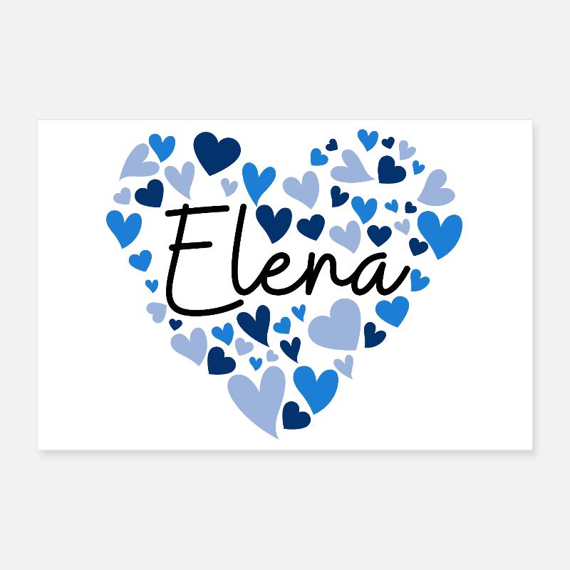 Elena Name Design with Heart-Shaped blue Hearts Poster 12" x 8" (30x20 cm)