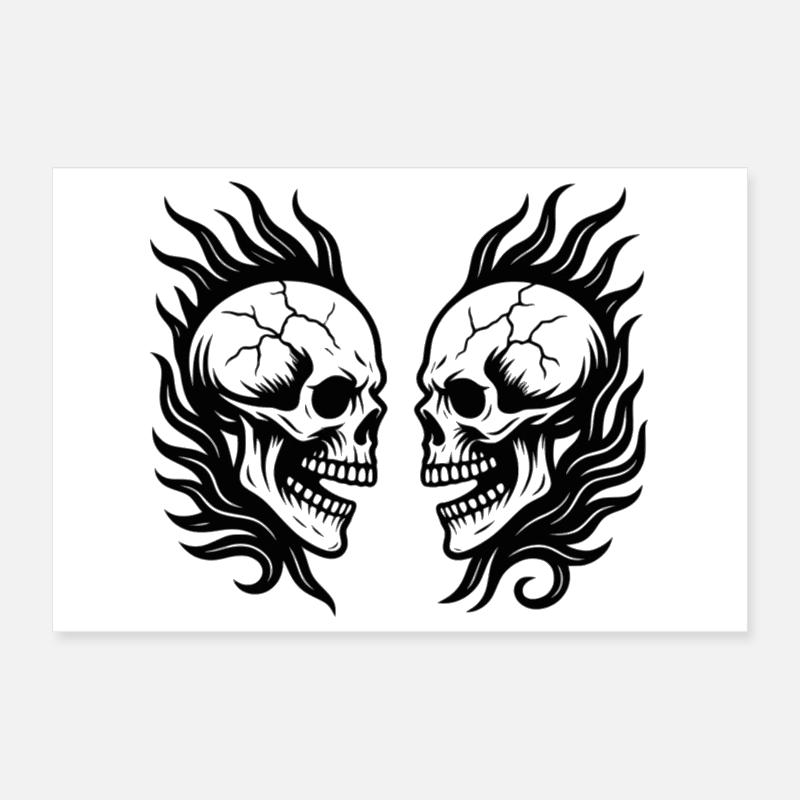 Tribal Skulls Black Poster 12" x 8" (30x20 cm)
