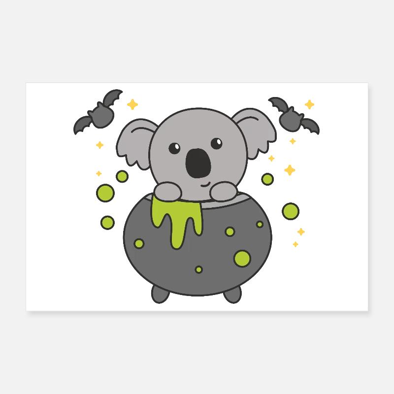 Koala Happy Halloween Witch's Cauldron Bat Poster 12" x 8" (30x20 cm)