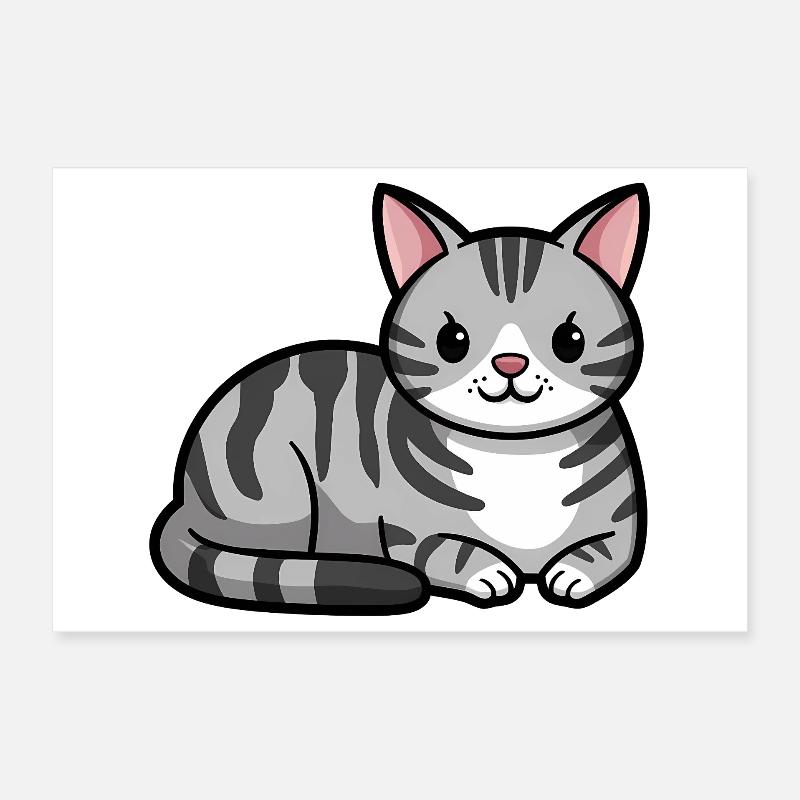Grey Tabby Cat Poster 12" x 8" (30x20 cm)