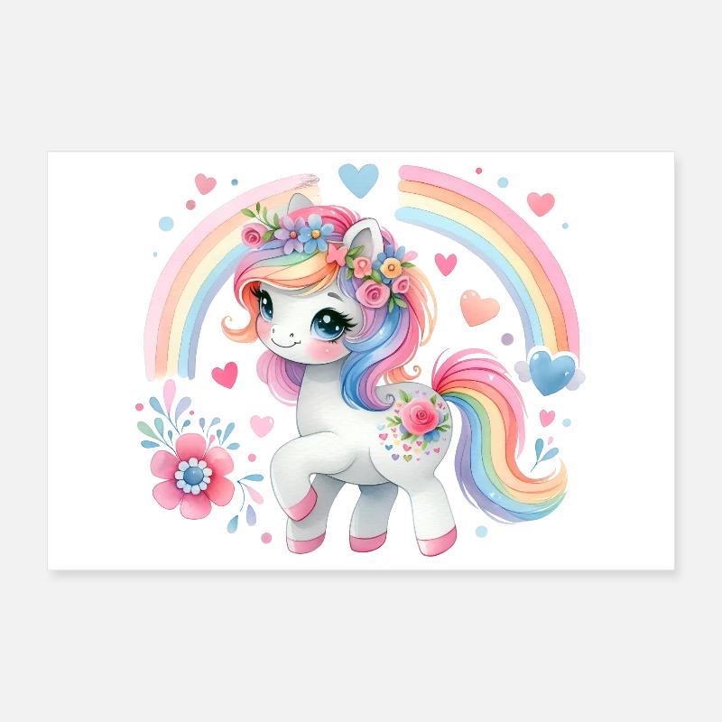 Einhorn Kinder Blumen Mädchen Fabeltier Poster 30x20 cm