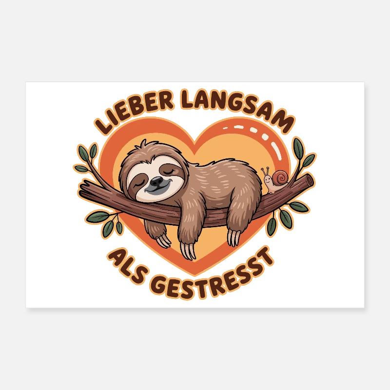 Better Slow Than Stressed Sloth Illustration Poster 12" x 8" (30x20 cm)