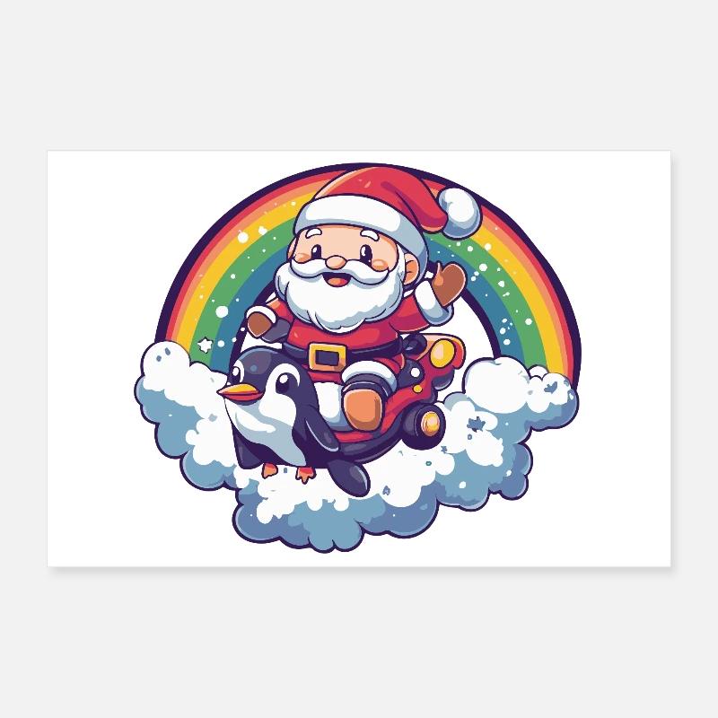 Pingouin Père Noël Noël Poster 30 x 20 cm