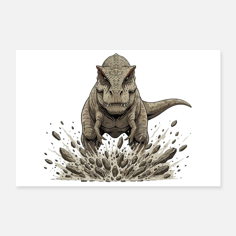 Un T-rex jaillit du sol Poster 30 x 20 cm