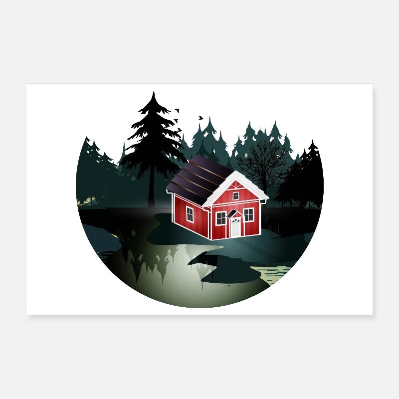petite maison suédoise rouge à l'orée de la forêt Poster 30 x 20 cm