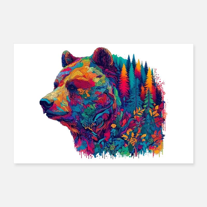 Bear decorated with a forest landscape Poster 12" x 8" (30x20 cm)