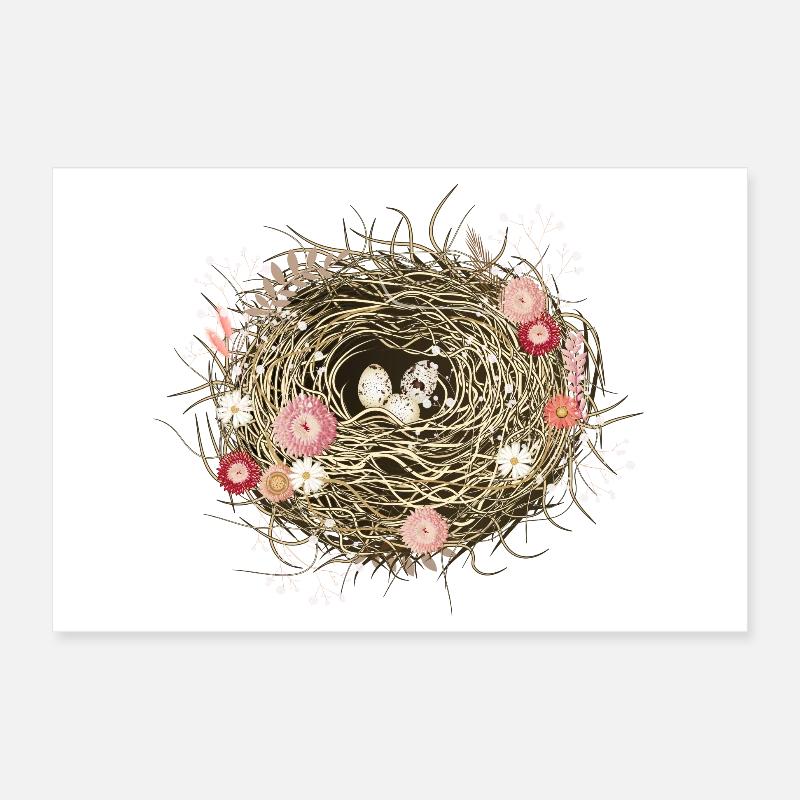 Bird's Nest or Easter Basket with Dried Flowers Poster 12" x 8" (30x20 cm)