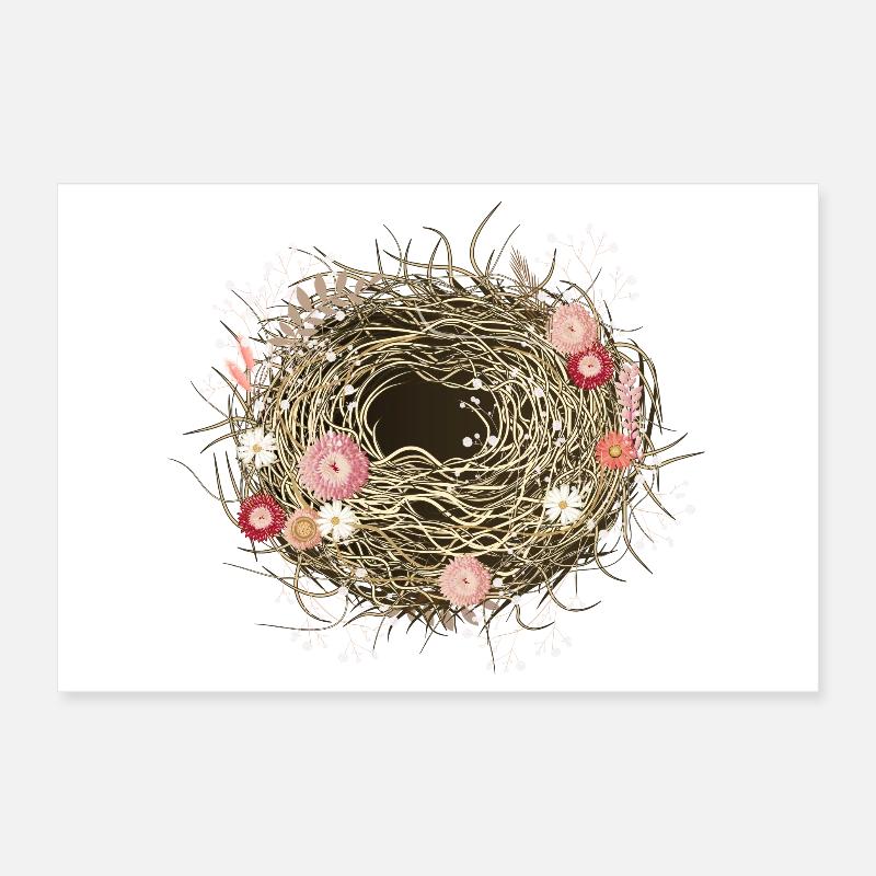 leeres Vogelnest oder Osternest mit Trockenblumen Poster 30x20 cm