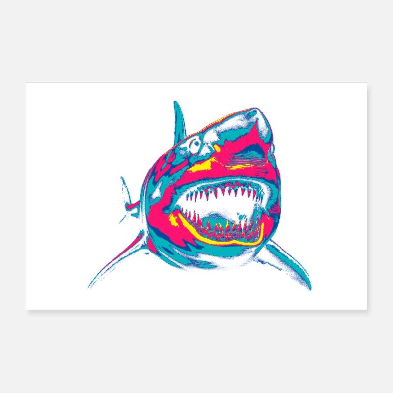 Requin néon Pop Art Couleur Feu Poster 30 x 20 cm