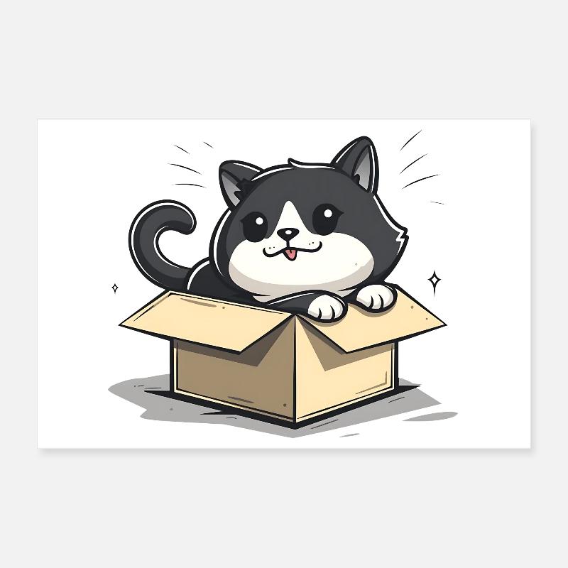 Glückliche Katze sitzt in einem leeren Karton Poster 30x20 cm