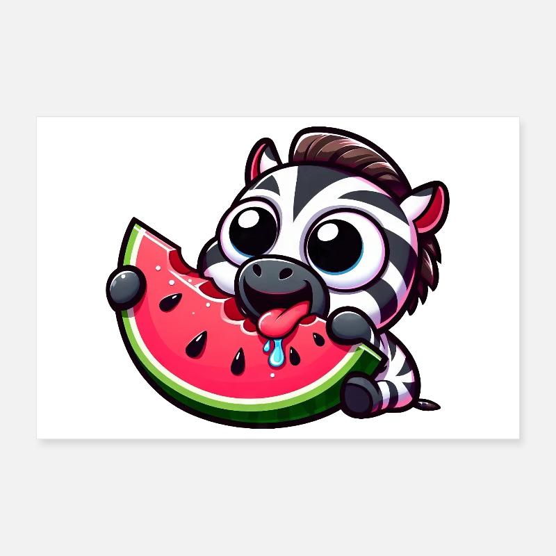 Mignon dessin animé zèbre pastèque fruit d’été Poster 30 x 20 cm