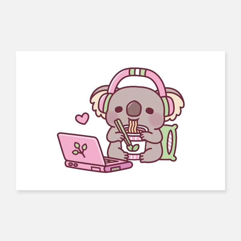 Mignon koala mangeant des nouilles instantanées Poster 30 x 20 cm