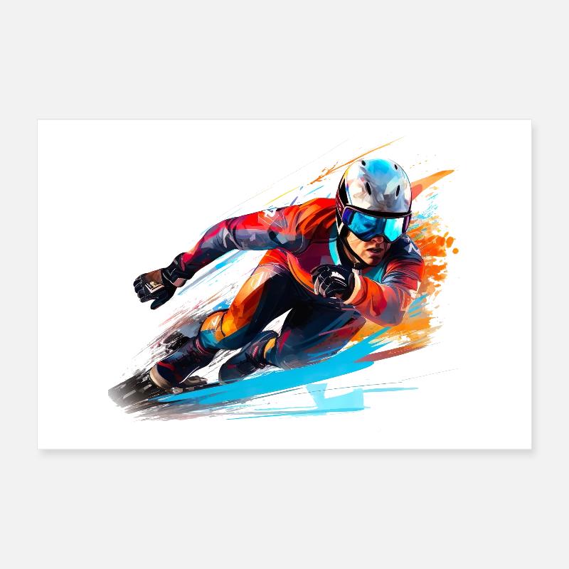Fahrender Skirennfahrer mit Farbexplosion Poster 30x20 cm