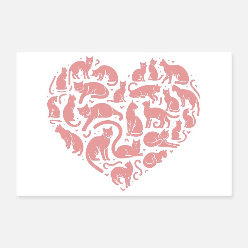 Silhouette Cœur de Chat Rose Poster 30 x 20 cm