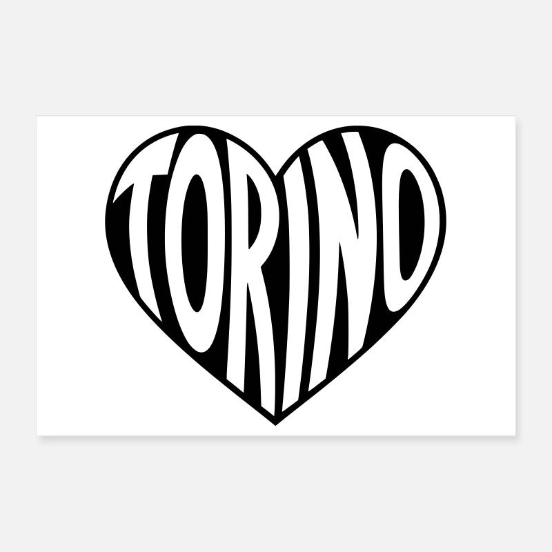 Torino, Turin Heart Typography Poster 12" x 8" (30x20 cm)