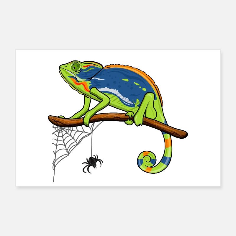 Chameleon On Branch with Spider Web Poster 12" x 8" (30x20 cm)