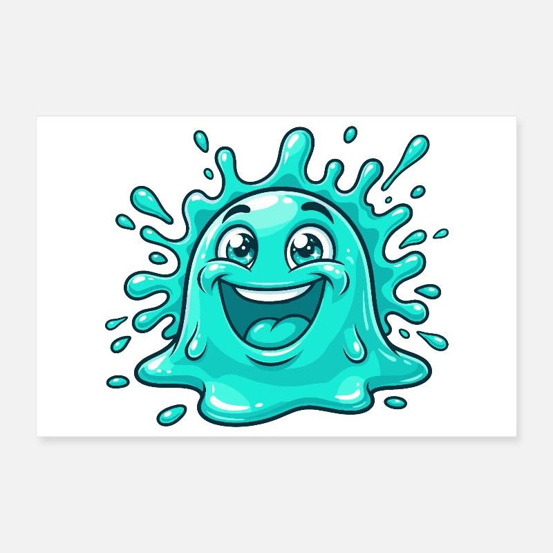 Dessin animé joyeux avec des éclaboussures d’eau Poster 30 x 20 cm
