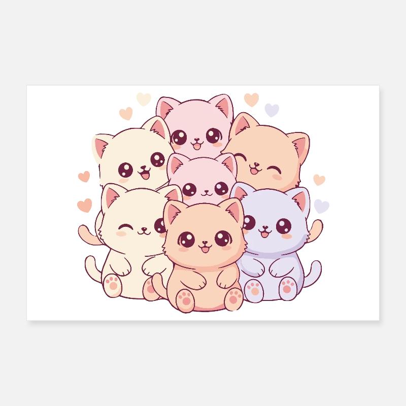 Bande de Chats Pastel Poster 30 x 20 cm