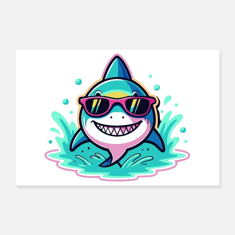 Shark Sunglasses Surf Fun Poster 30x20 cm