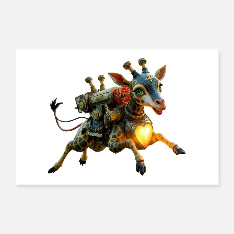 Steampunk Giraffe Illuminated Heart Poster 12" x 8" (30x20 cm)