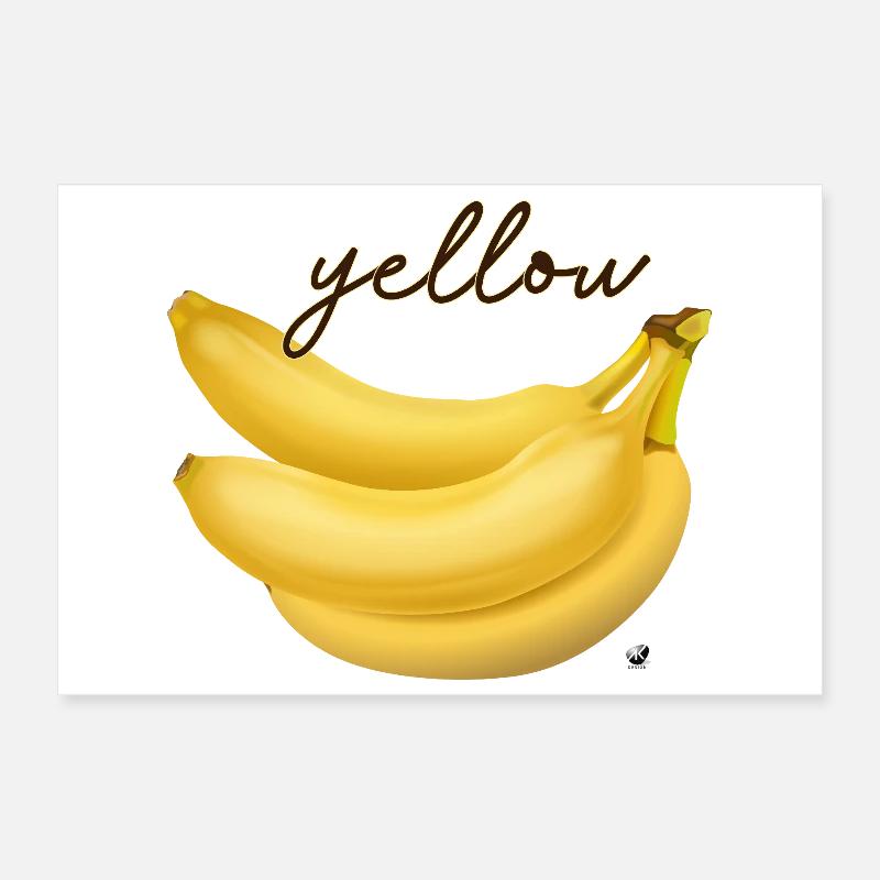 Three yellow bananas illustration with inscription Poster 12" x 8" (30x20 cm)
