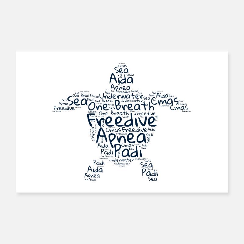 Freedive - Word Cloud Turtle Poster 12" x 8" (30x20 cm)