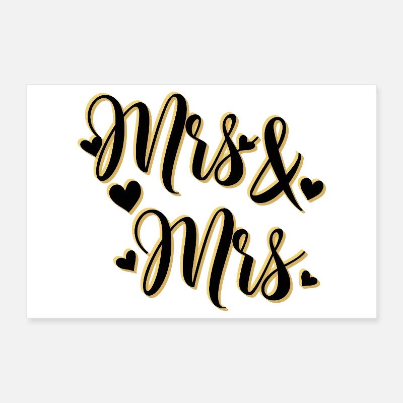 Mrs. and Mrs. in gold script Poster 12" x 8" (30x20 cm)