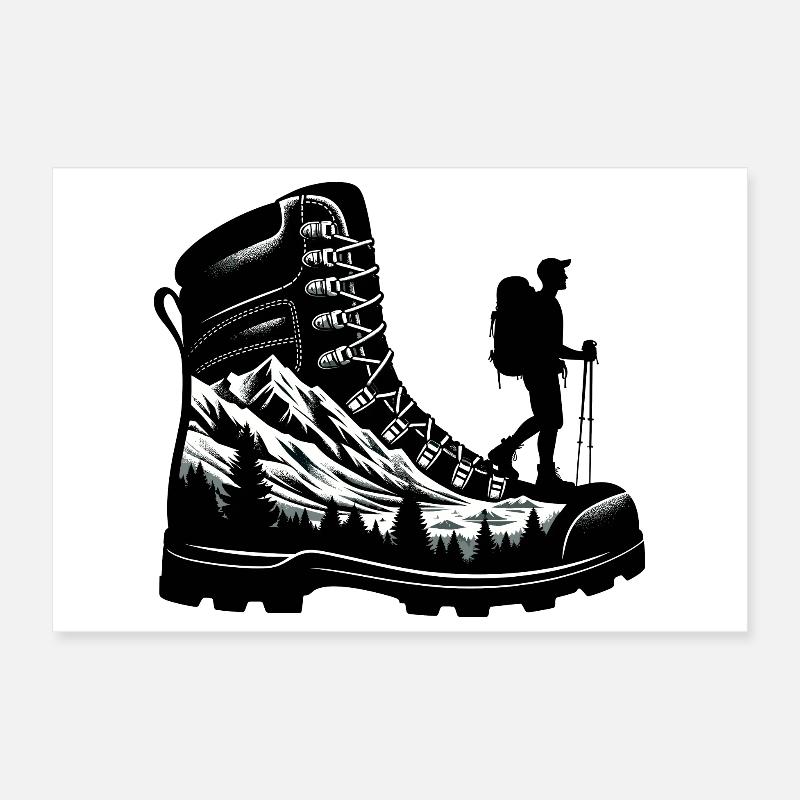 Drawing Hiker Bergwanderschuh Poster 30x20 cm