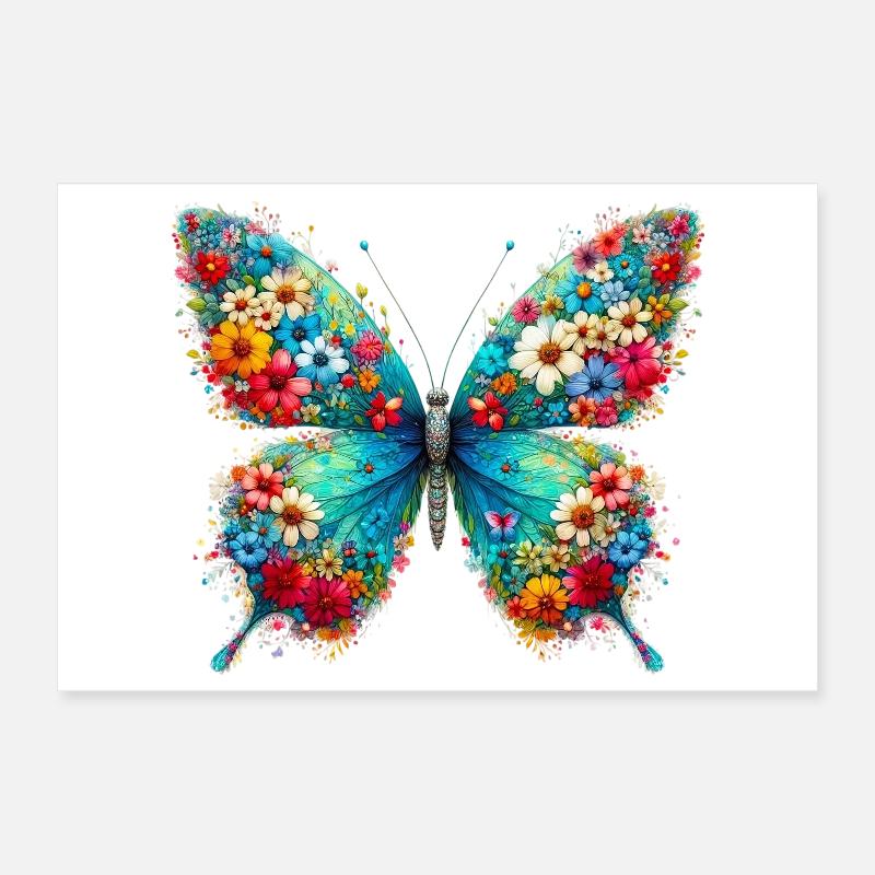 Papillon décoré de fleurs Poster 30 x 20 cm