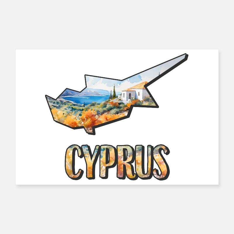 Carte à l’aquarelle Chypre Poster 30 x 20 cm