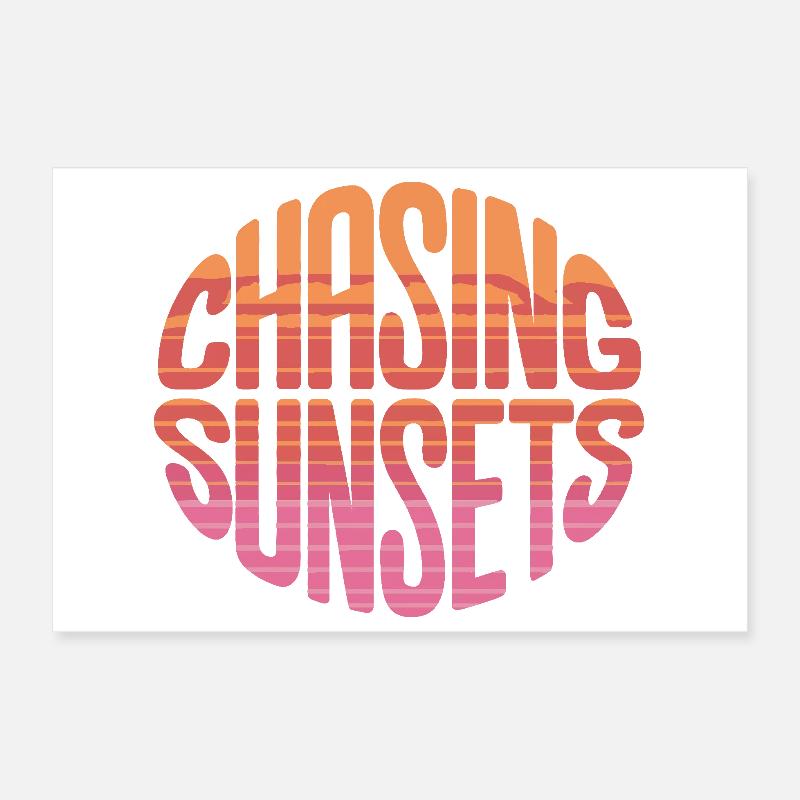 Chasing Sunsets Retro Sunset Typografie Poster 30x20 cm