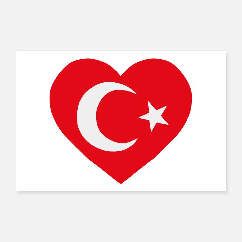 Turkish Flag Heart Poster 12" x 8" (30x20 cm)