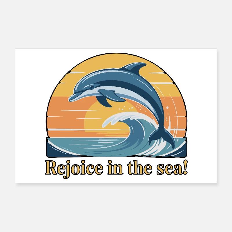 Dolphins Leaping at Sunset Design Poster 12" x 8" (30x20 cm)