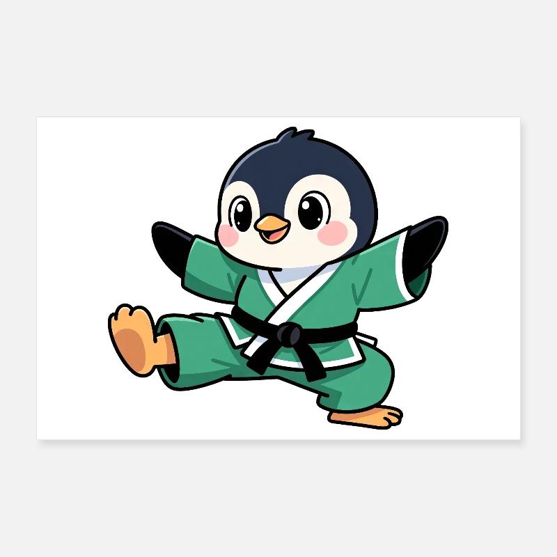 Süßer Pinguin Karate Comic Kinder Kampfkunst Poster 30x20 cm