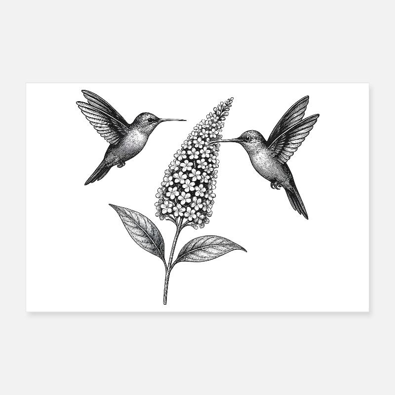 Colibris avec fleur Boho Cottagecore Poster 30 x 20 cm