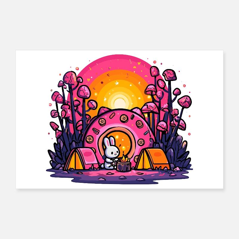 Camp du Coucher du Soleil des Lapins Poster 30 x 20 cm