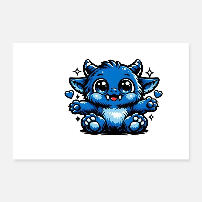 Style de bande dessinée Blue Cuddly Dragon Poster 30 x 20 cm