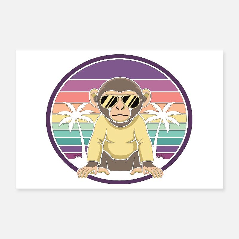 Lunettes de soleil rétro d’été Cool Monkey Poster 30 x 20 cm