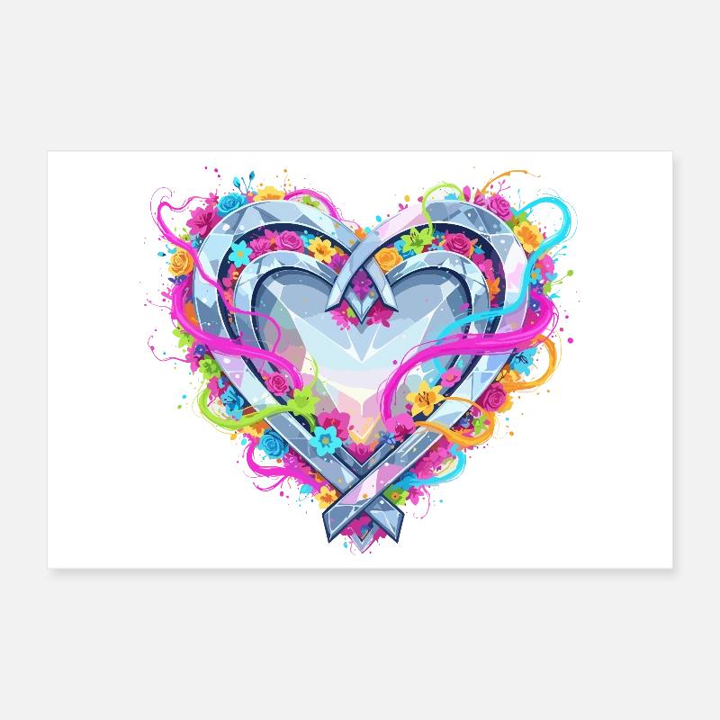 Cœur fleuri coloré avec des vrilles en forme d’arc Poster 30 x 20 cm