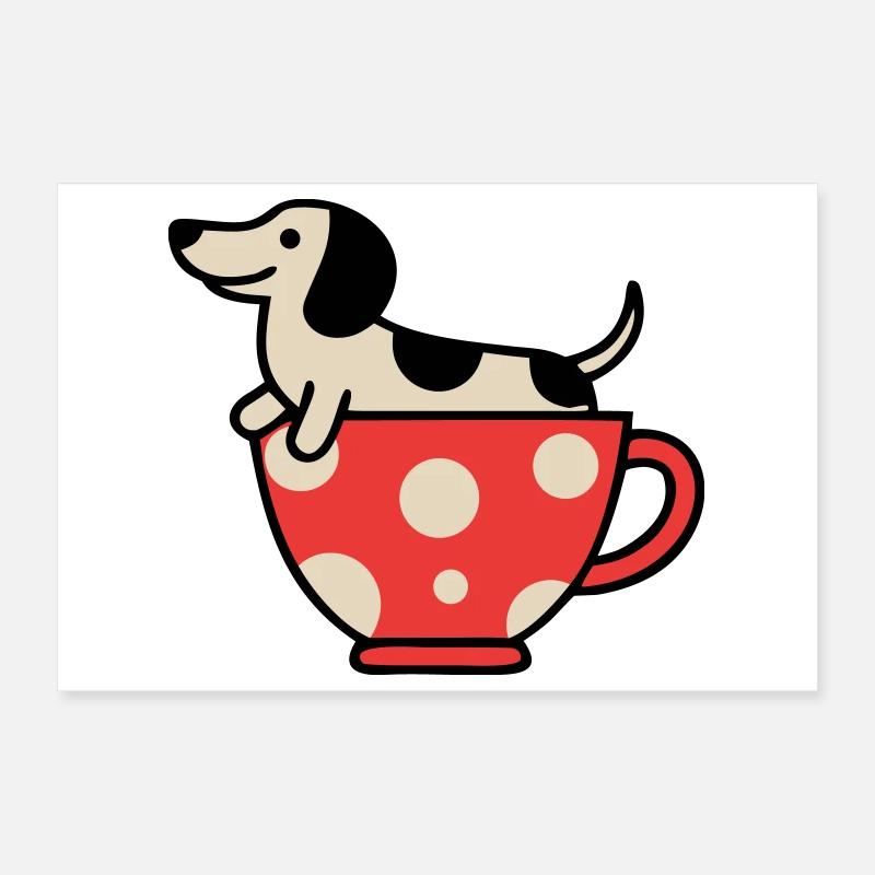 Cute Dachshund Teacup Dog Poster 12" x 8" (30x20 cm)