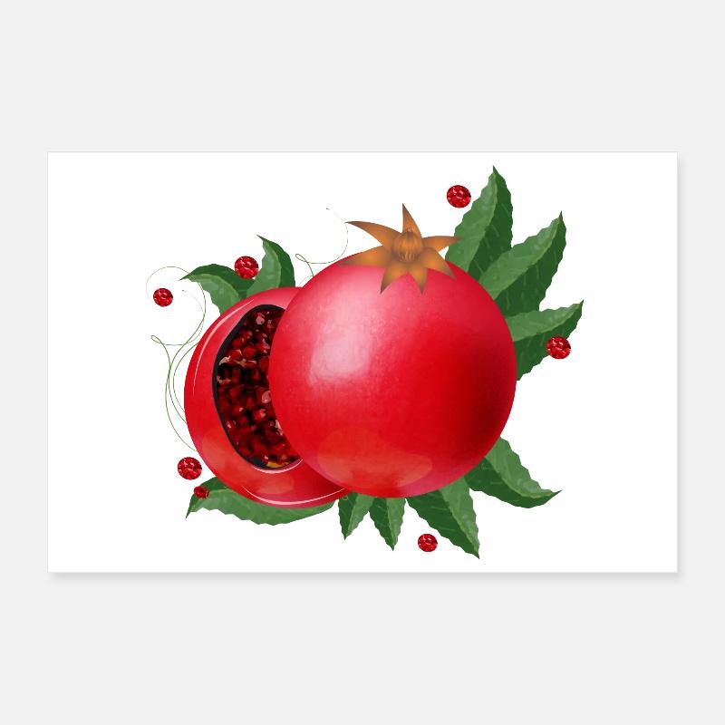 blutrote geöffnete Granatäpfel mit Blätter Poster 30x20 cm