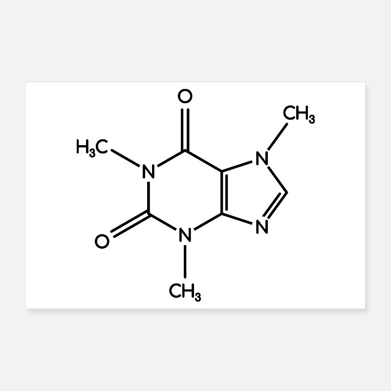 Caffeine Molecule - Structural Formula Poster 12" x 8" (30x20 cm)