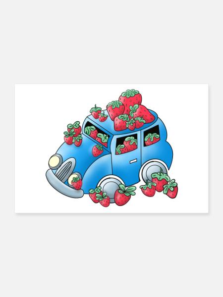 Erdbeermobil - Poster 30x20 cm - Weiß