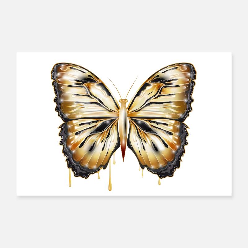 Papillon brillant doré dessiné à la main Poster 30 x 20 cm