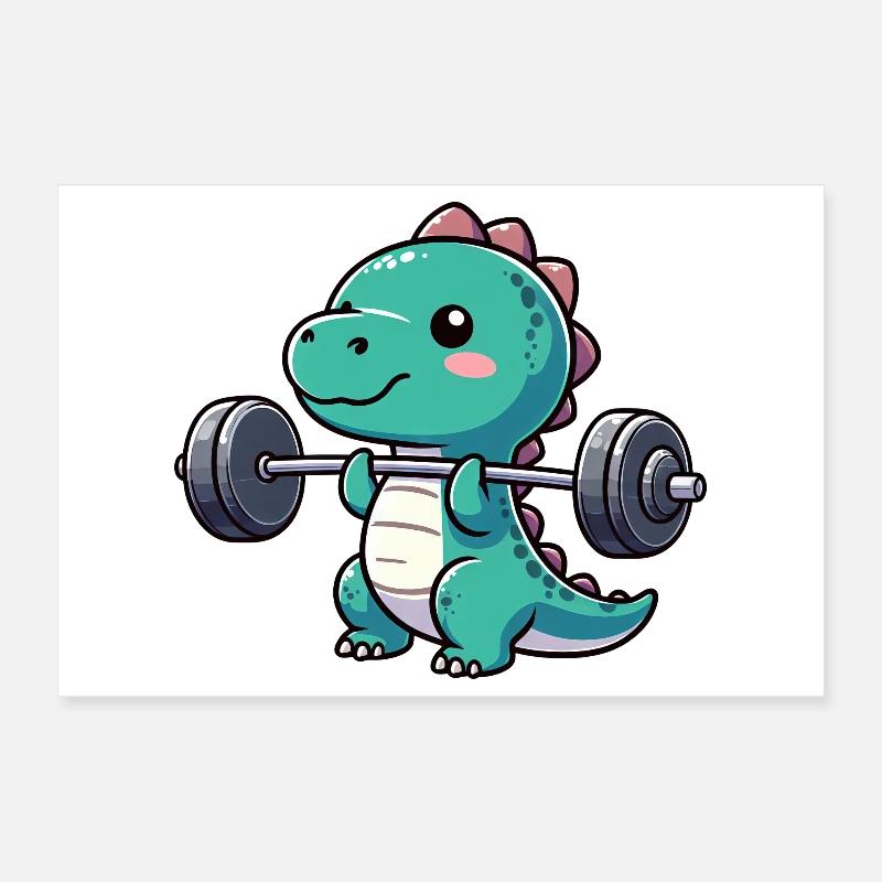 Dino T-Rex Workout Haltère Développé couché Design Poster 30 x 20 cm