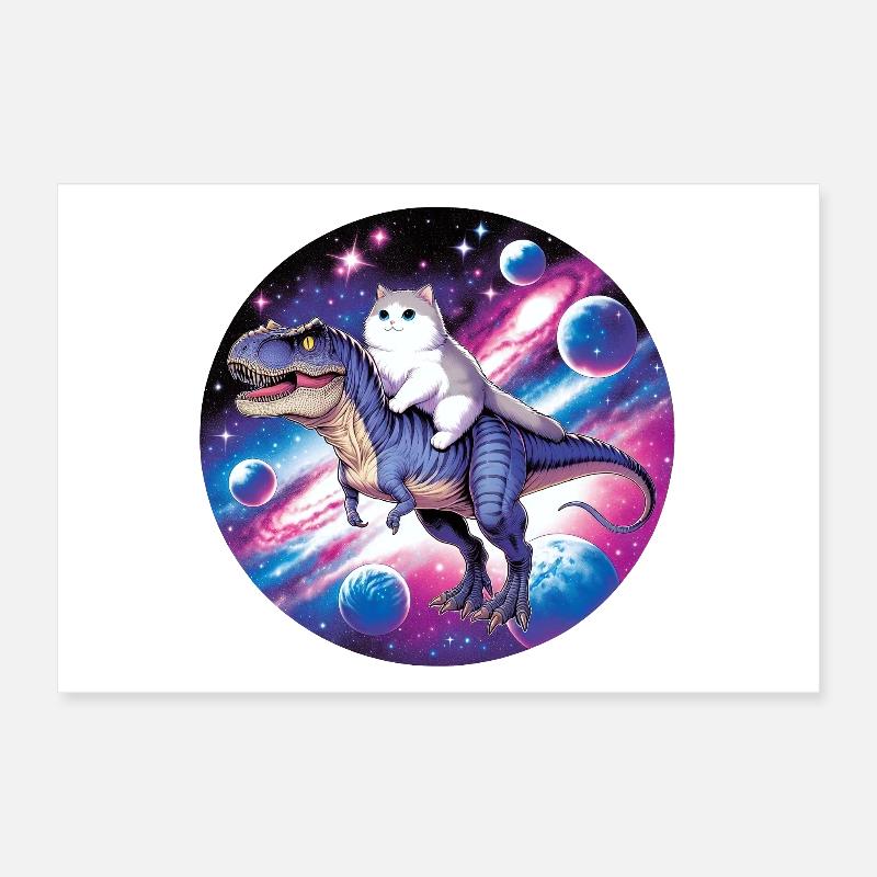 Kosmos-Tierreiter: Katze auf Dino Poster 30x20 cm