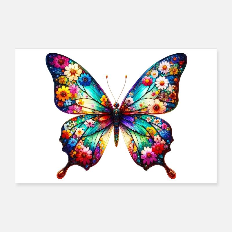 Papillon décoré de fleurs Poster 30 x 20 cm