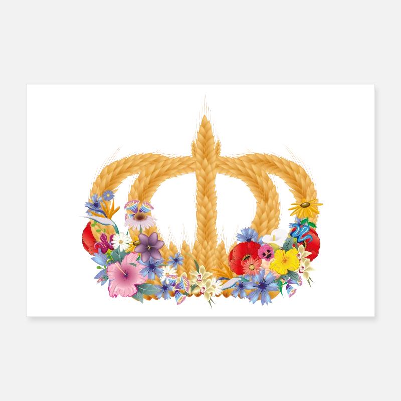 Couronne de blé avec des fleurs – symbole de la nature et de la récolte Poster 30 x 20 cm